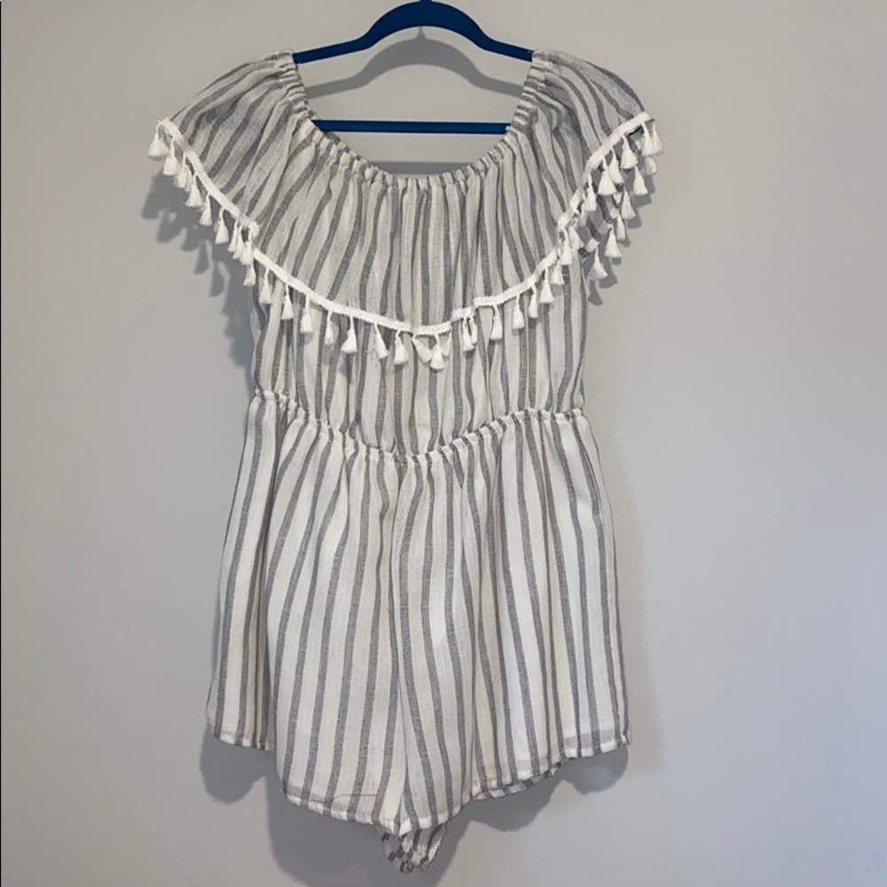 Women's Off the Shoulder Striped Romper